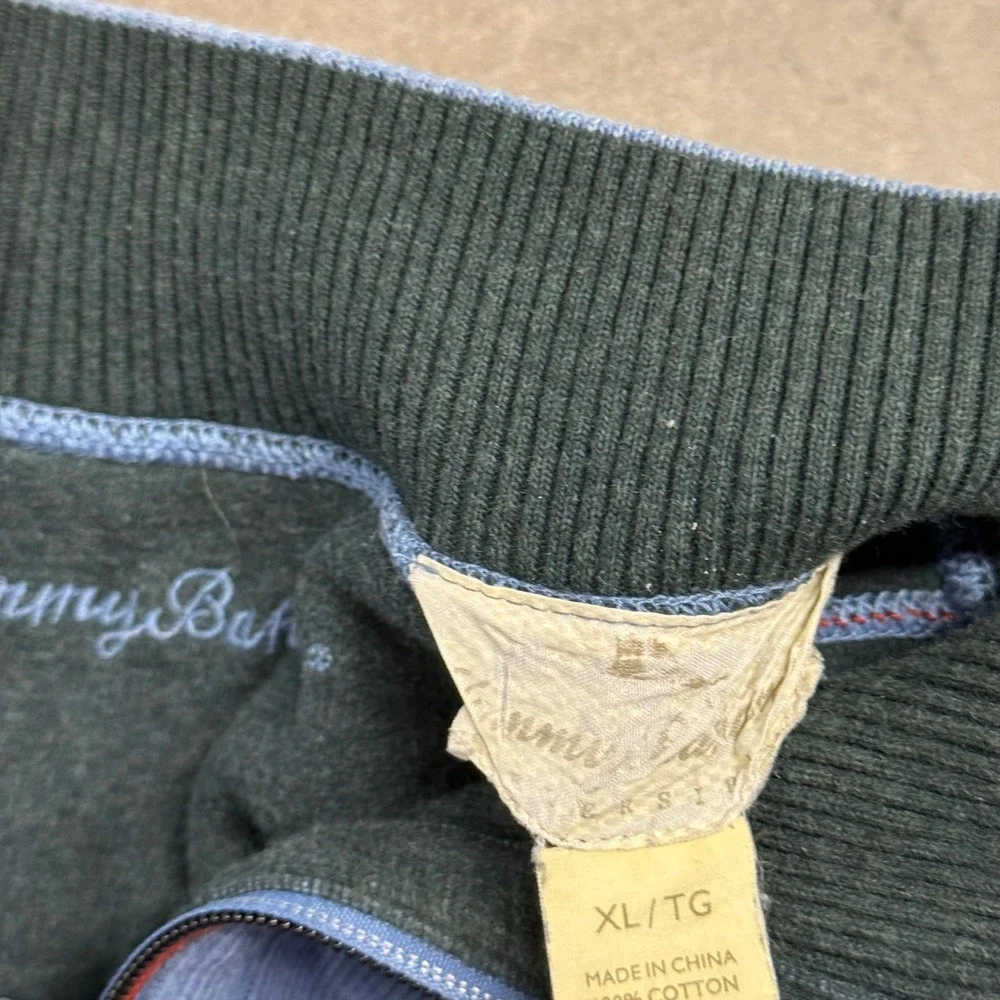 Tommy Bahama Mens XL Blue Quarter Zip Cotton Pullover Sweater Marlin Logo 2729